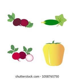 Vegetables icon set with 4 about capsicum, radish, yellow, bell pepper, cucumber and beet