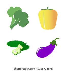 Vegetables icon set with 4 about yellow, cucumber, aubergine, slice, slices and green
