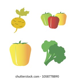 Vegetables icon set with 4 about yellow, bell pepper, broccoli, red, capsicum and bell peppers