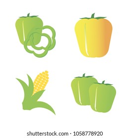 Vegetables icon set with 4 about two, pepper, bell pepper, yellow, corn and slices