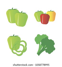 Vegetables icon set with 4 about green, bell pepper, pepper, red, two and slices