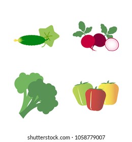 Vegetables icon set with 4 about yellow, radish, capsicum, red, bell peppers and green