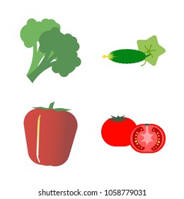 Vegetables icon set with 4 about broccoli, capsicum, bell pepper, red, cucumber and tomato