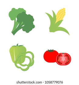 Vegetables icon set with 4 about green, broccoli, corn, slices, bell pepper and capsicum