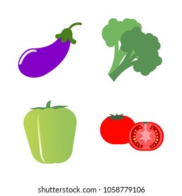 Vegetables icon set with 4 about aubergine, tomato, bell pepper, broccoli, capsicum and eggplant