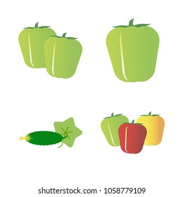 Vegetables icon set with 4 about capsicum, yellow, two, red, green and bell pepper