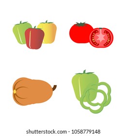 Vegetables icon set with 4 about bell pepper, bell peppers, capsicum, green, pumpkin and tomato