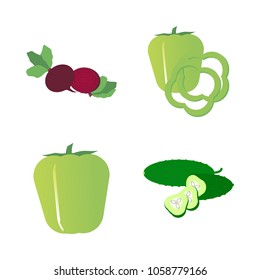 Vegetables icon set with 4 about beet, red, capsicum, bell pepper, slices and cucumber
