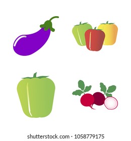 Vegetables icon set with 4 about aubergine, red, green, bell pepper, eggplant and bell peppers