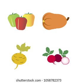 Vegetables icon set with 4 about capsicum, red, green, turnip, long and radish