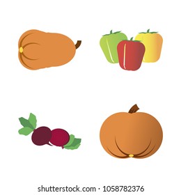 Vegetables icon set with 4 about gourd, muslim, bell peppers, pumpkin, green and beet