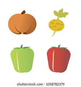 Vegetables icon set with 4 about capsicum, turnip, yellow, bell pepper, red and gourd