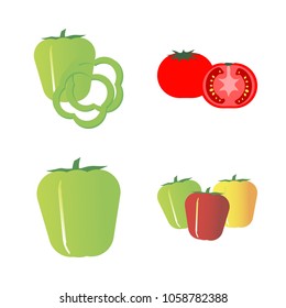 Vegetables icon set with 4 about red, tomato, bell peppers, capsicum, green and yellow