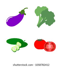 Vegetables icon set with 4 about cucumber, green, slices, aubergine, eggplant and slice