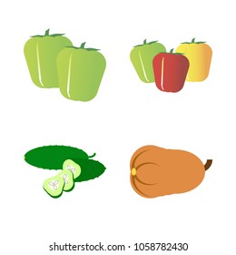 Vegetables icon set with 4 about red, slice, two, capsicum, pumpkin and bell pepper