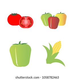 Vegetables icon set with 4 about red, capsicum, bell pepper, corn, green and bell peppers