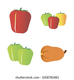 Vegetables icon set with 4 about bell peppers, pepper, red, green, long and yellow