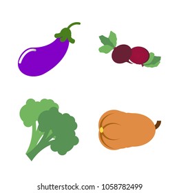 Vegetables icon set with 4 about broccoli, eggplant, gourd, green, red and beet