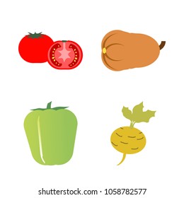 Vegetables icon set with 4 about turnip, yellow, long, tomato, pumpkin and bell pepper