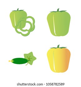 Vegetables icon set with 4 about bell pepper, yellow, slices, capsicum and cucumber