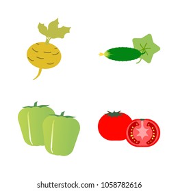 Vegetables icon set with 4 about tomato, yellow, turnip, pepper, two and cucumber