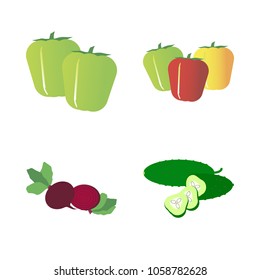 Vegetables icon set with 4 about capsicum, beet, slice, green, yellow and bell pepper