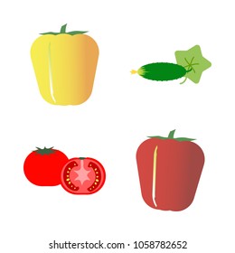 Vegetables icon set with 4 about yellow, cucumber, tomato, red, bell pepper and capsicum