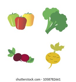 Vegetables icon set with 4 about green, bell peppers, root, yellow, red and beet