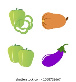Vegetables icon set with 4 about pumpkin, pepper, gourd, long, capsicum and aubergine