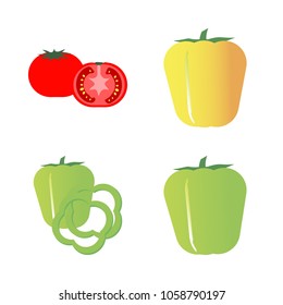 Vegetables icon set with 4 about yellow, bell pepper, slices, capsicum and tomato