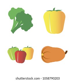 Vegetables icon set with 4 about capsicum, pumpkin, green, broccoli, muslim and gourd