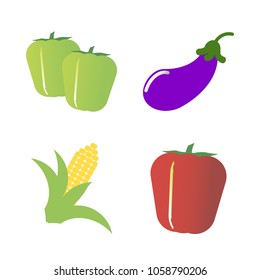 Vegetables icon set with 4 about pepper, aubergine, corn, capsicum, red and bell pepper