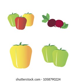 Vegetables icon set with 4 about capsicum, beet, bell peppers, two, bell pepper and green
