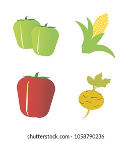 Vegetables icon set with 4 about root, yellow, two, pepper, capsicum and bell pepper