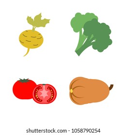 Vegetables icon set with 4 about broccoli, yellow, pumpkin, root, turnip and gourd