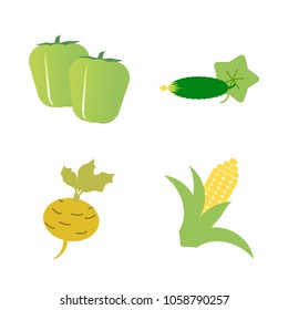 Vegetables icon set with 4 about two, yellow, bell pepper, root, corn and turnip