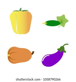 Vegetables icon set with 4 about aubergine, bell pepper, yellow, cucumber, eggplant and gourd