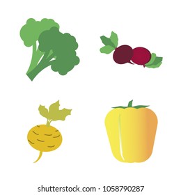 Vegetables icon set with 4 about turnip, broccoli, red, green, bell pepper and capsicum
