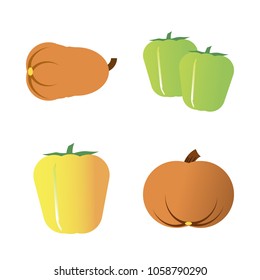 Vegetables icon set with 4 about muslim, two, pepper, long, gourd and pumpkin