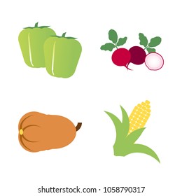 Vegetables icon set with 4 about bell pepper, capsicum, muslim, pumpkin, long and pepper