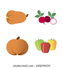 Vegetables icon set with 4 about red, green, long, muslim, capsicum and radish