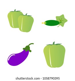 Vegetables icon set with 4 about cucumber, eggplant, pepper, bell pepper, two and capsicum