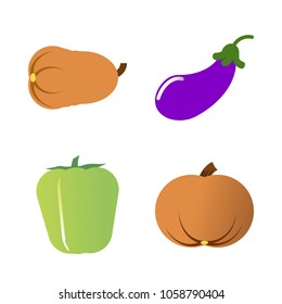 Vegetables icon set with 4 about aubergine, muslim, gourd, eggplant, capsicum and pumpkin