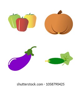 Vegetables icon set with 4 about gourd, cucumber, eggplant, bell peppers, yellow and green