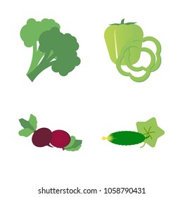 Vegetables icon set with 4 about bell pepper, cucumber, green, capsicum, broccoli and slices