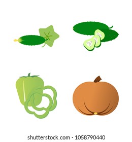 Vegetables icon set with 4 about capsicum, pumpkin, slice, gourd, slices and bell pepper