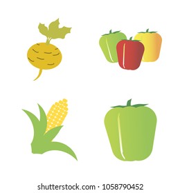 Vegetables icon set with 4 about green, capsicum, bell pepper, corn, bell peppers and turnip