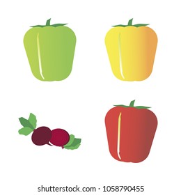 Vegetables icon set with 4 about beet, red, capsicum, yellow and bell pepper
