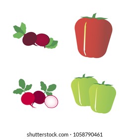 Vegetables icon set with 4 about two, bell pepper, red, pepper, radish and capsicum