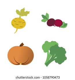 Vegetables icon set with 4 about red, pumpkin, broccoli, turnip, root and green